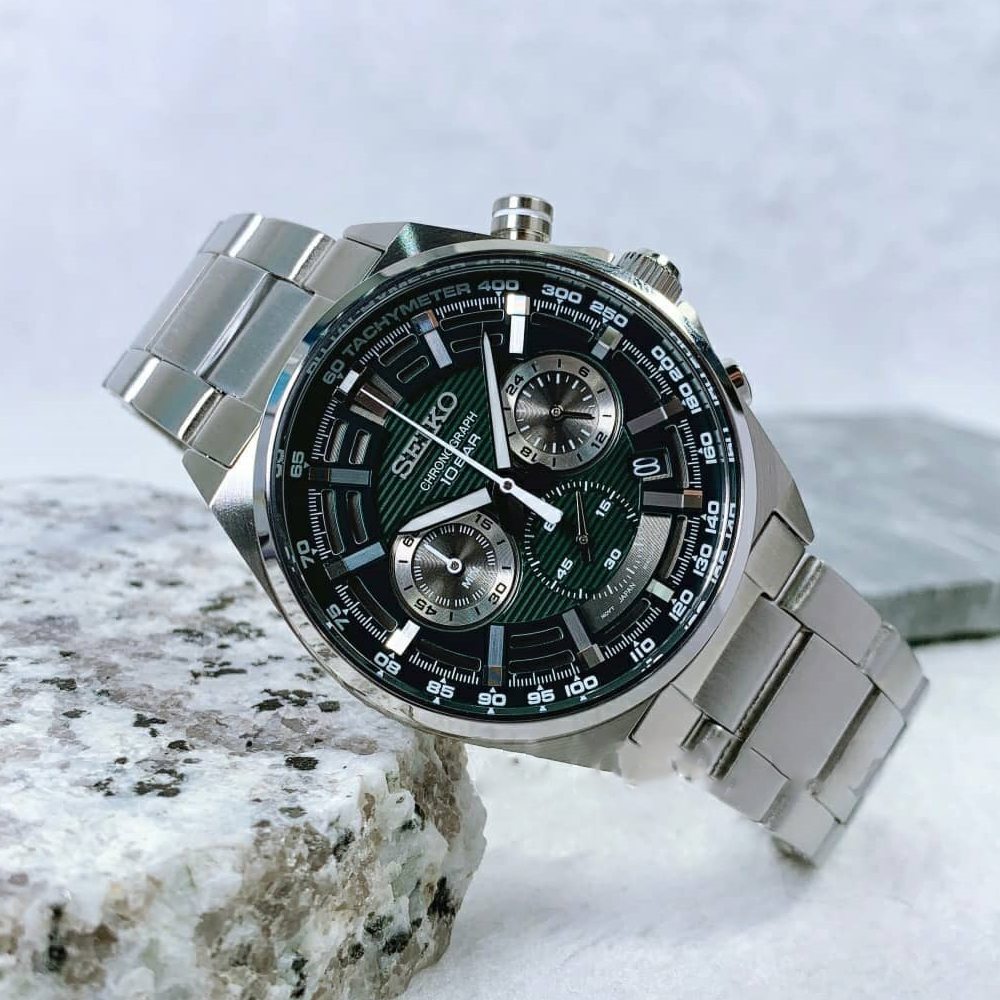 RELÓGIO SEIKONEO SPORTS QUARTZO CRONO MOSTRADOR VERDE SSB405P1