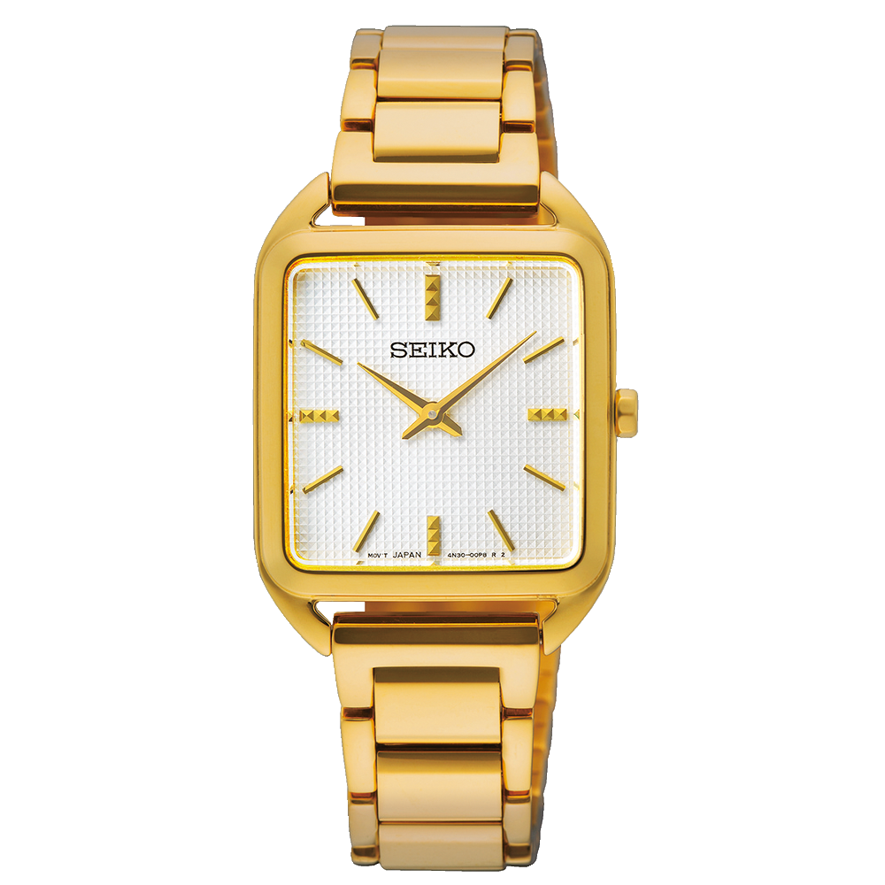 Relógio Mulher Seiko Ladies Quadrado Dourado Mst Branco