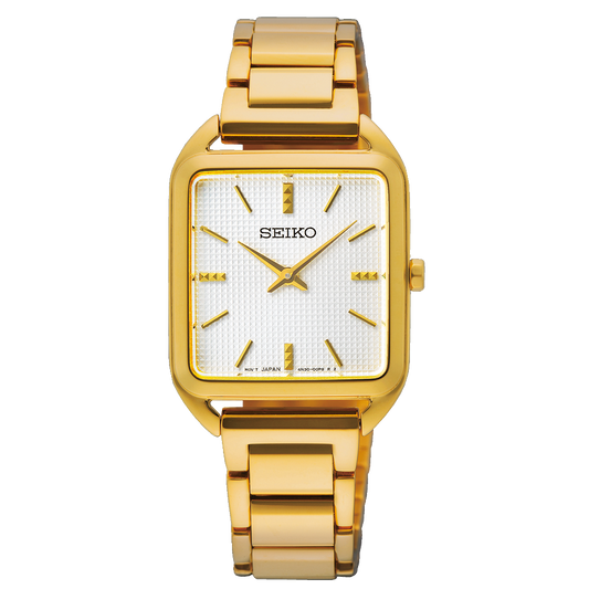 Relógio Mulher Seiko Ladies Quadrado Dourado Mst Branco