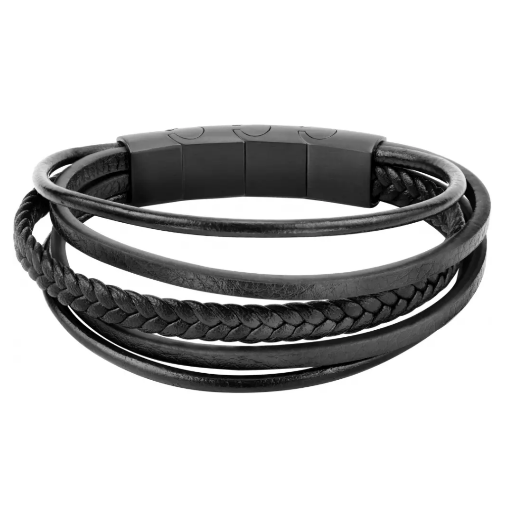 Pulseira Sector Homem Quint. em Pele Preta