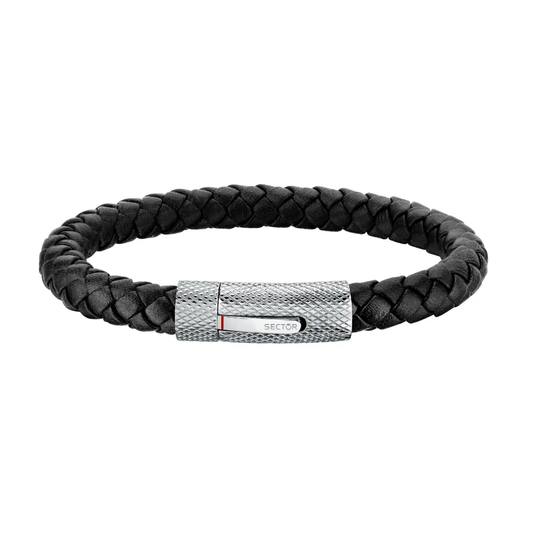 PULSEIRA SECTOR EM AÇO E PELE PRETA
