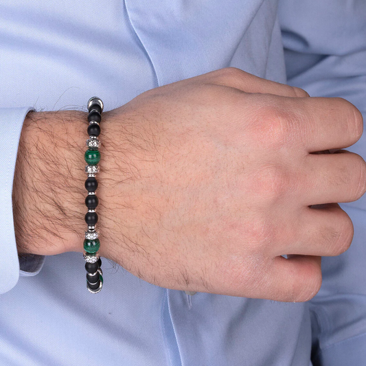ALBERTO M. PULSEIRA PEDRAS (ONIX E MALAQUITE) E PRATA 925%