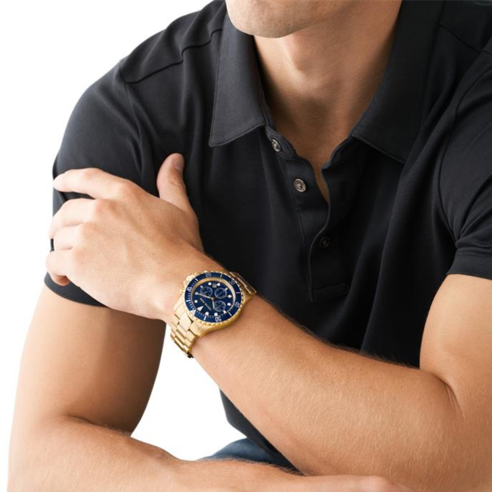 RELÓGIO MICHAEL KORS DOURADO MOSTRADOR AZUL