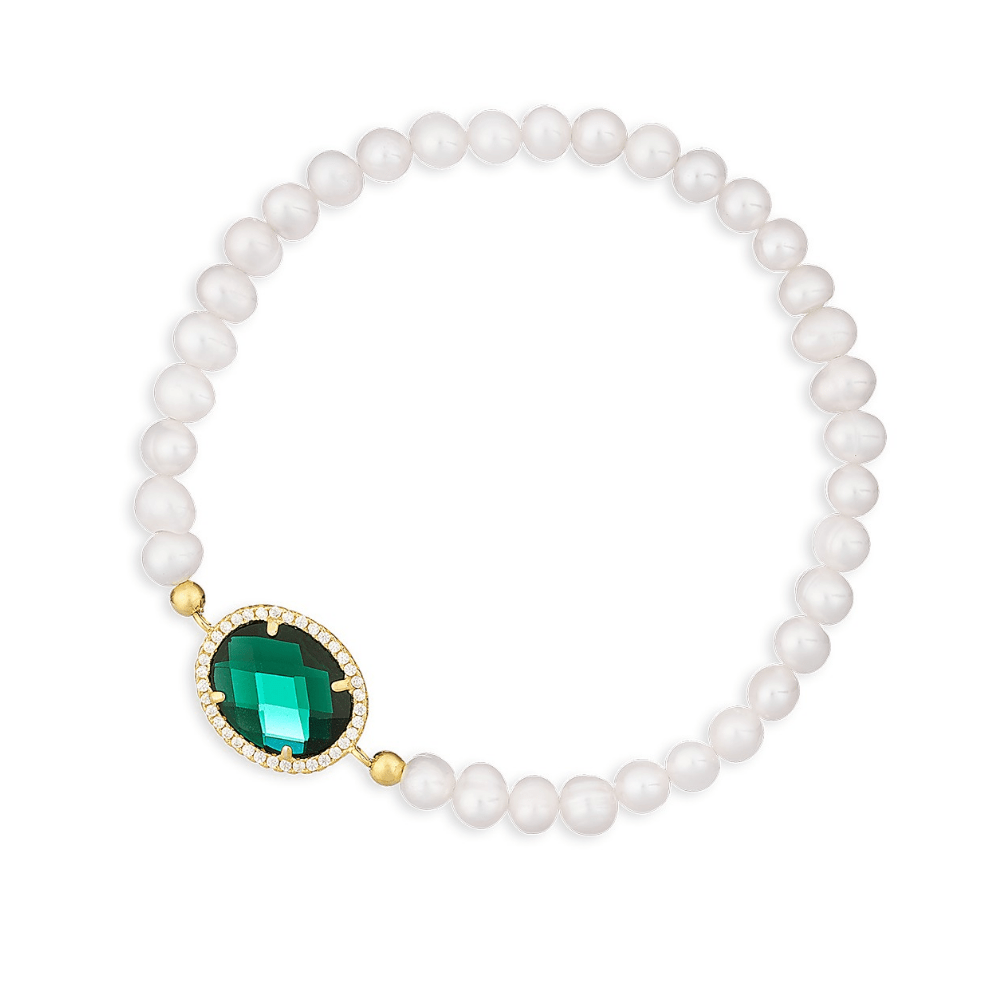Pulseira em Pérolas Agua doce Prata 925 Dourada Pedra Hidrotermal