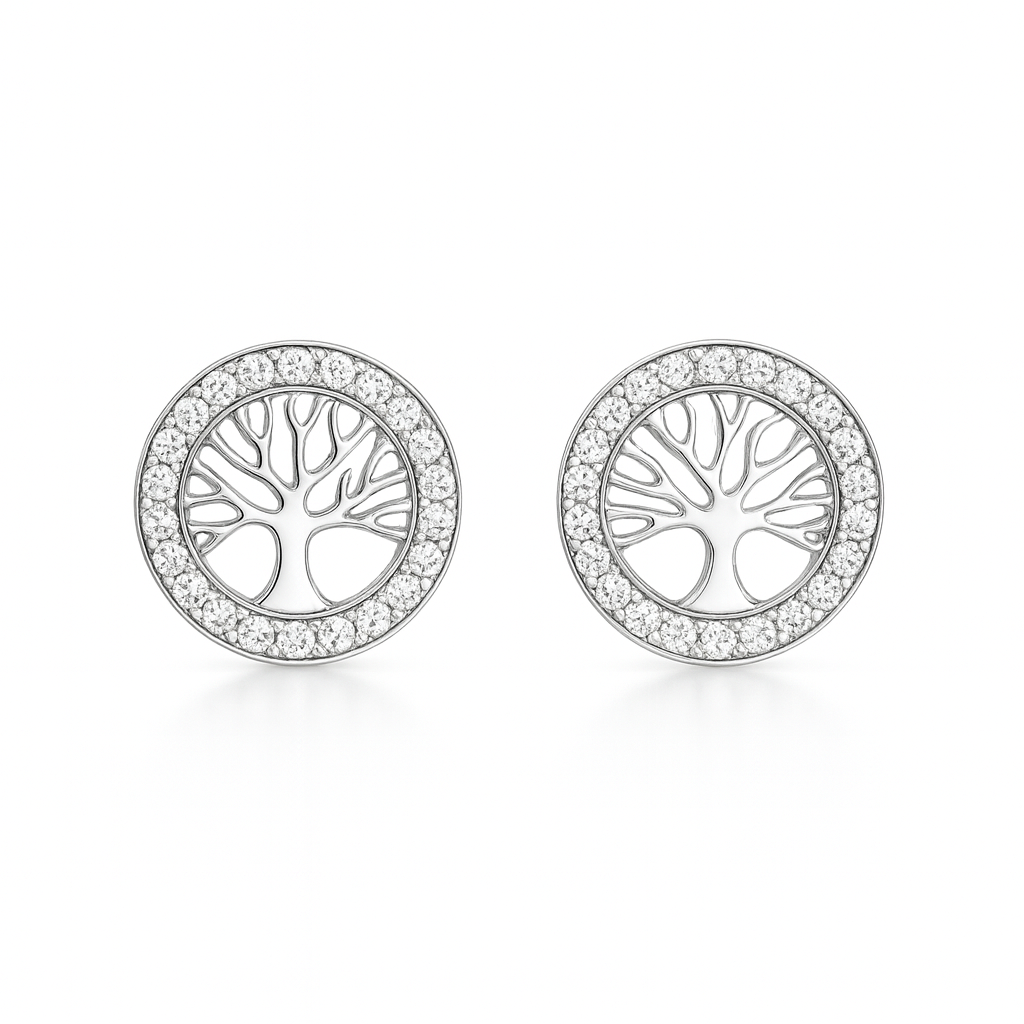 BRINCO ARVORE DA VIDA EM PRATA 925 COM ZIRCONIAS