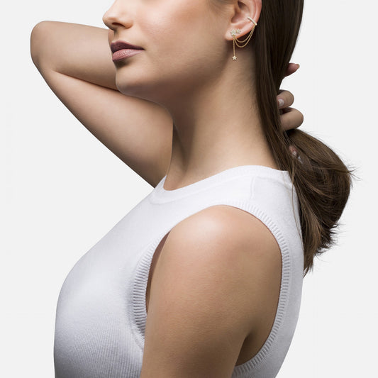 BRINCOS UNIKE EM PRATA 925% UNIKE MIX & MATCH STAR CHAIN & EARCUFF GOLD