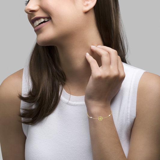 PULSEIRA UNIKE EM PRATA 925% FUN CLOVER GOLDEN