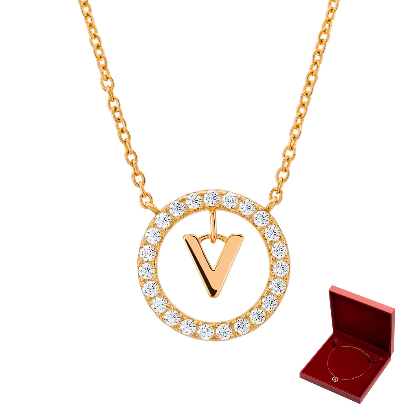 COLAR UNIKE EM PRATA 925% LETTER IN CIRCLE "V"