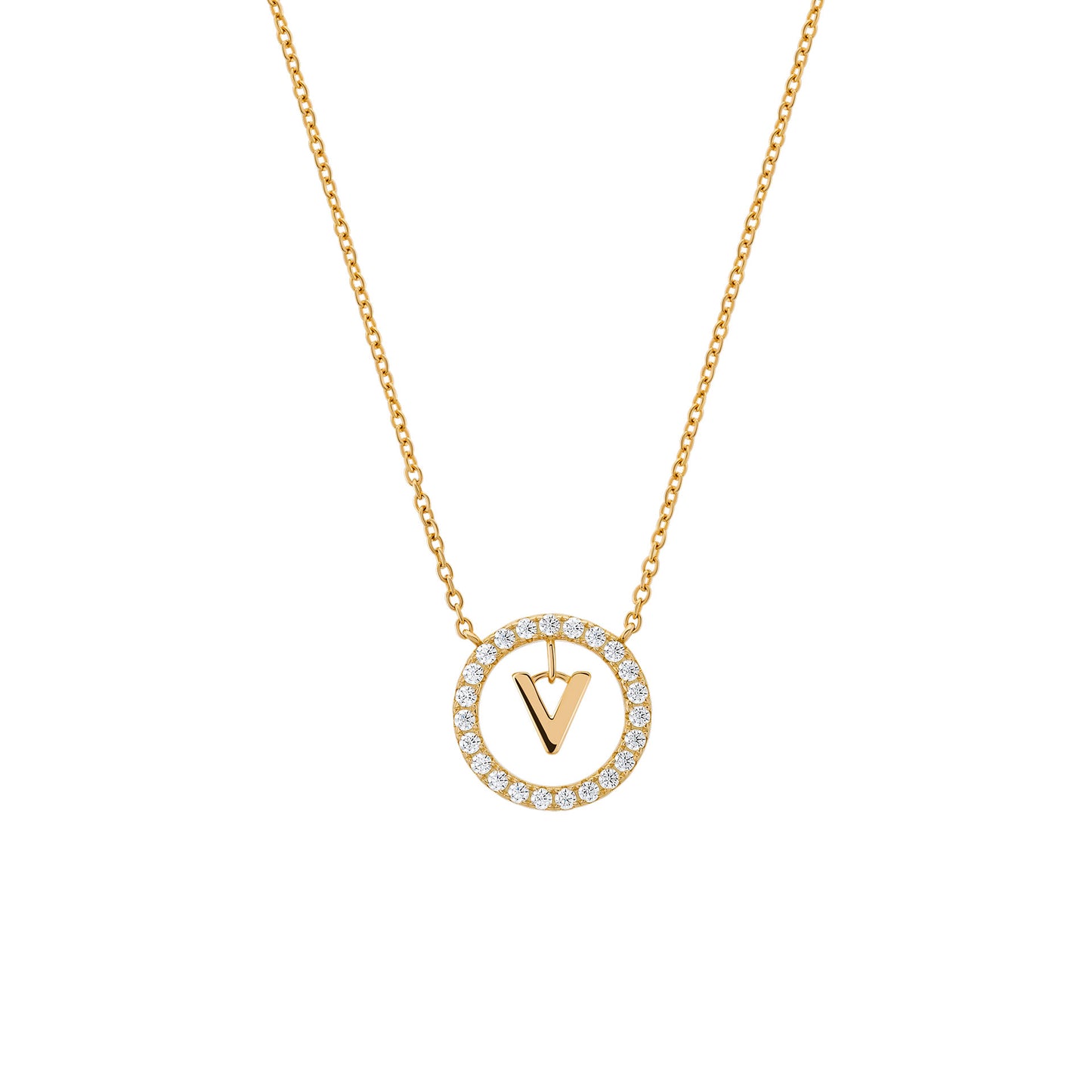 COLAR UNIKE EM PRATA 925% LETTER IN CIRCLE "V"