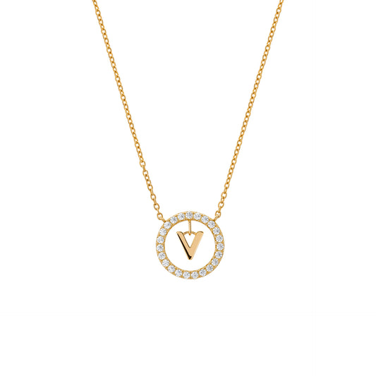 COLAR UNIKE EM PRATA 925% LETTER IN CIRCLE "V"