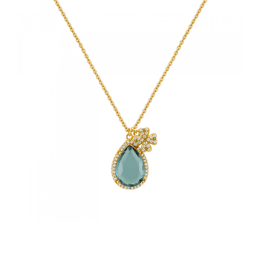 COLAR UNIKE EM PRATA 925% FUN CLOVER AND BLUE STONE