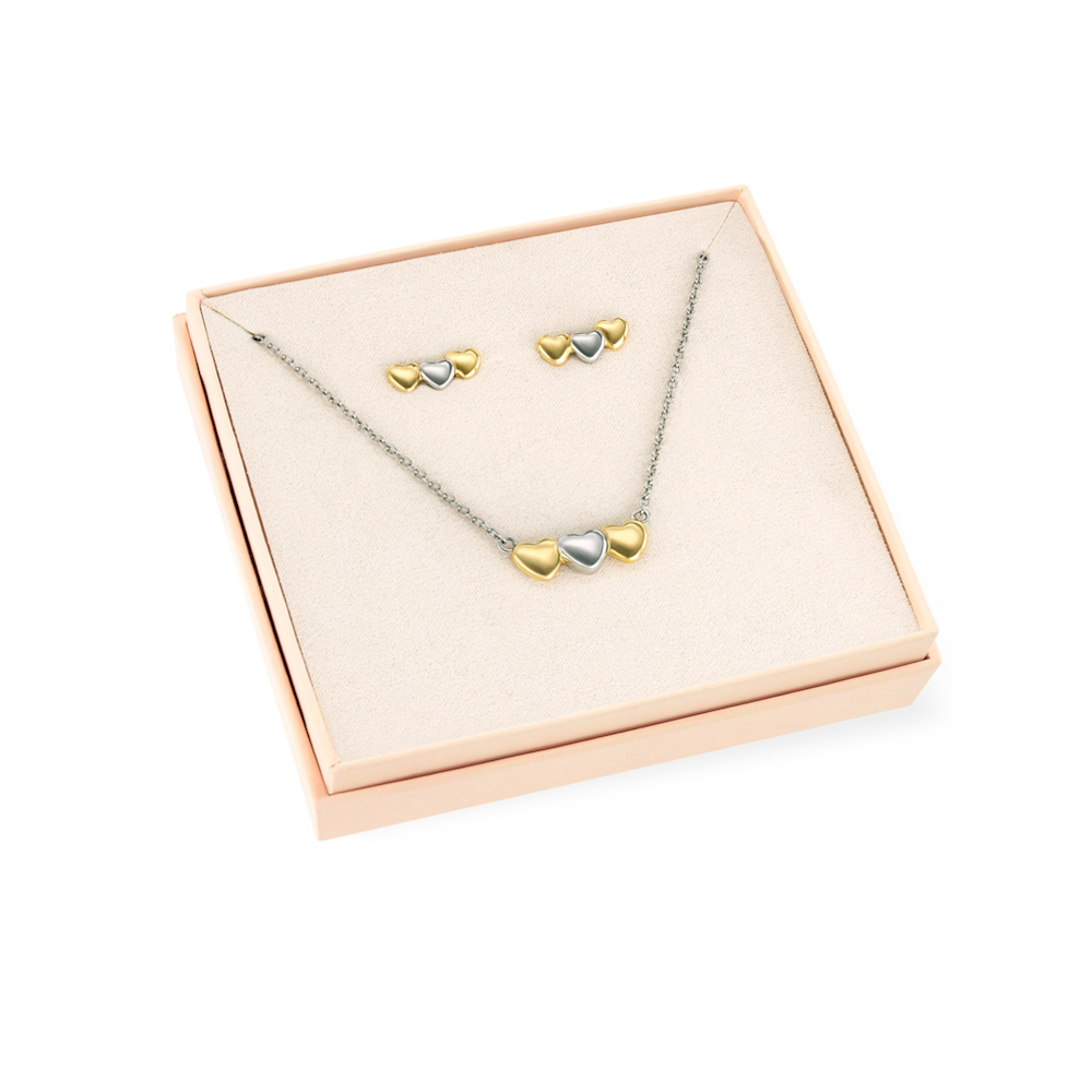 SET COLAR & BRINCOS ONE CRAZY HEART BICOLOR