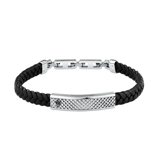 PULSEIRA MASERATI E AÇO E PELE PRETO