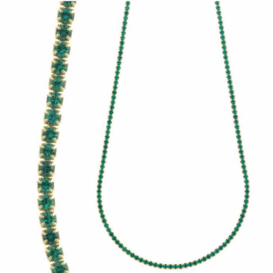 COLAR SALVATORE EM CPRATA 925 DOURADA COM ZIRCONIAS VERDE