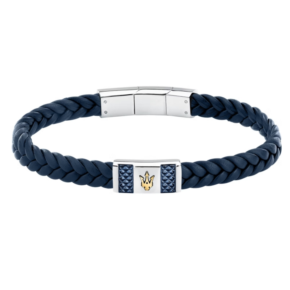 PULSEIRA MASERATI EM AÇO E PELE AZUL "JM4249IK03"