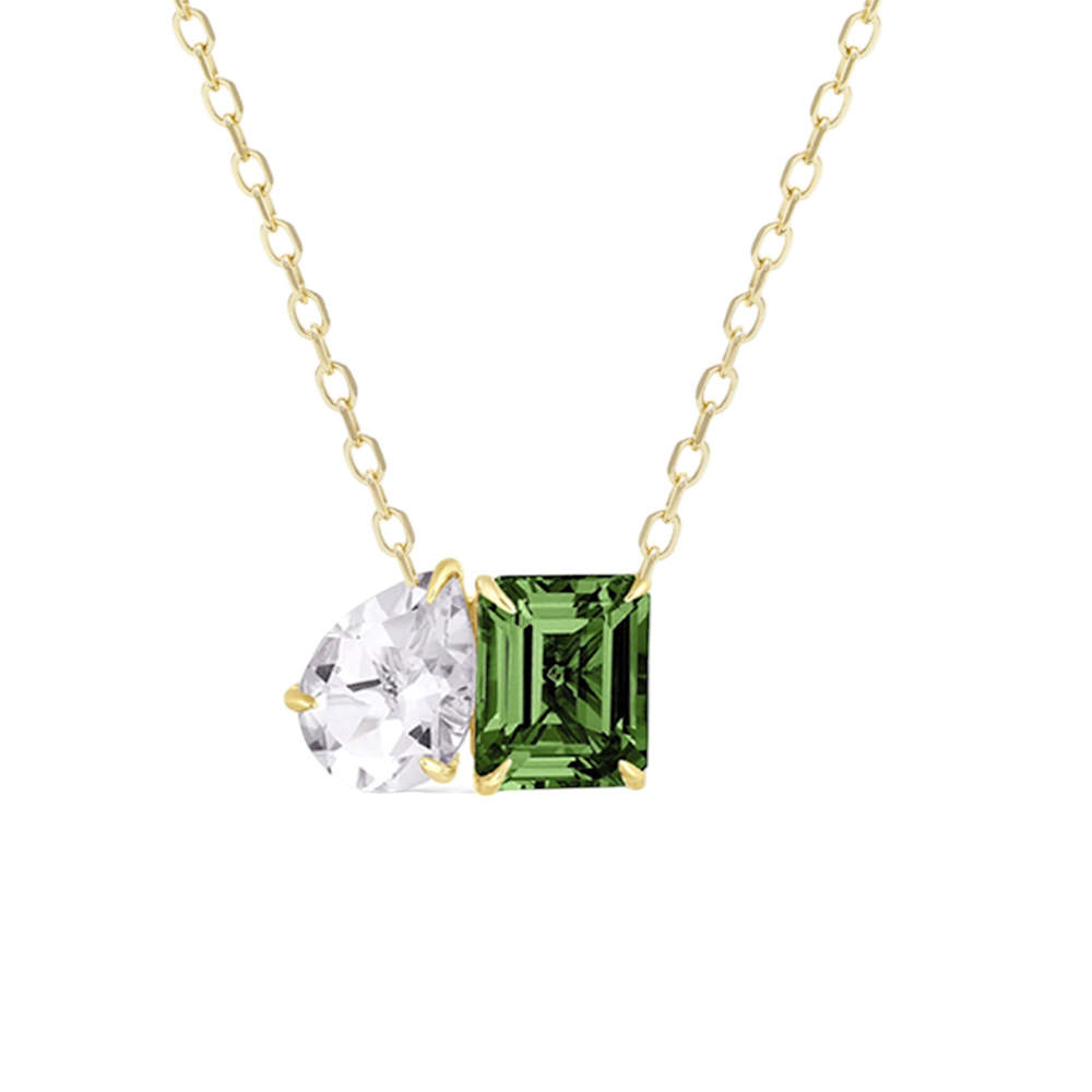 COLAR LIU JO EM AÇO COM CRISTAIS E PEDRA VERDE LJ2549