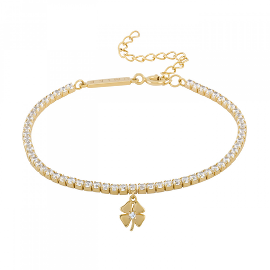 PULSEIRA UNIKE EM PRATA 925% CLOVER GOLDEN COM ZIRCÓNIAS