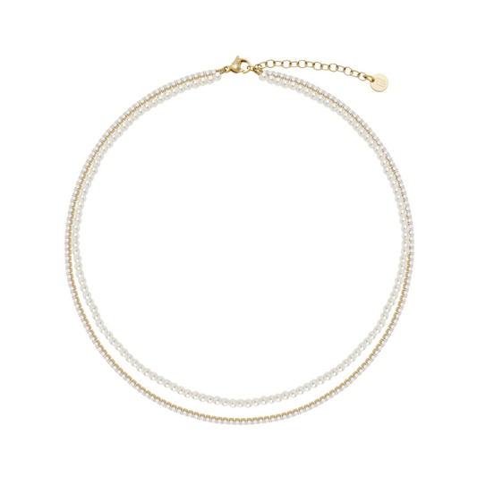 COLAR LIU JO EM AÇO DOURADO COM ZIRCÓNIAS E PÉROLAS