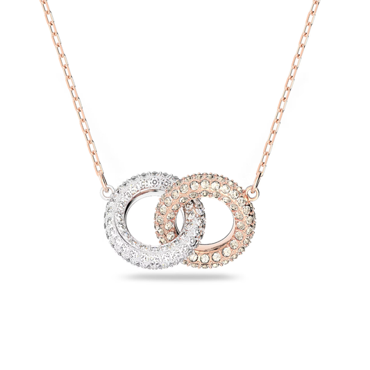 Colar Swarovski Dextera Círculos entrelaçados, Branco, Lacado a rosa dourado