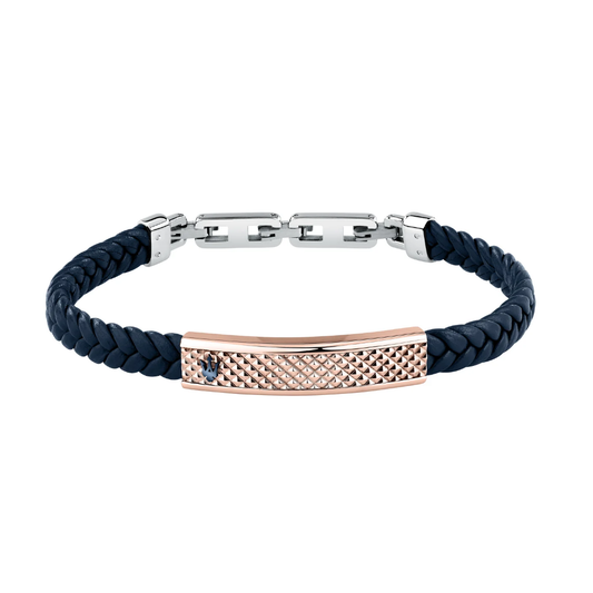 PULSEIRA MASERATI EM PELE AZUL E AÇO ROSE GOLD