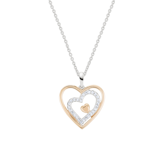 COLAR UNIKE EM PRATA 925% LOVE IN ROSE THREE HEARTS COM ZIRCÓNIAS