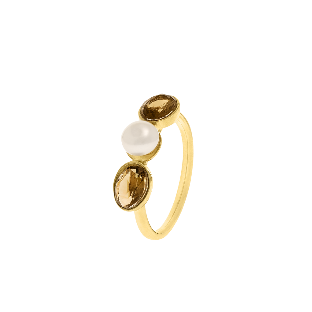 ANEL EUGÉNIO CAMPOS HEAVEN EM PRATA 925% DOURADA COM ZIRCÓNIAS E PÉROLAS