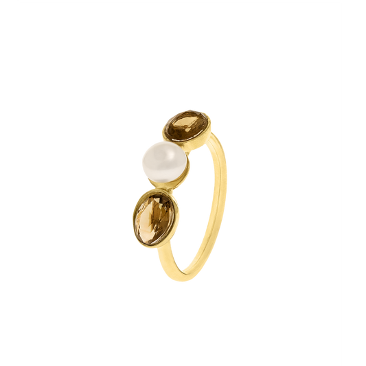 ANEL EUGÉNIO CAMPOS HEAVEN EM PRATA 925% DOURADA COM ZIRCÓNIAS E PÉROLAS