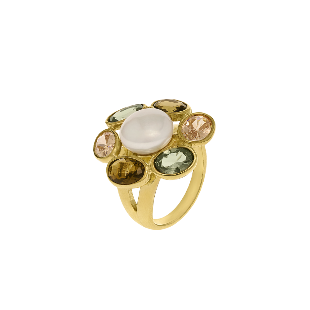 ANEL EUGÉNIO CAMPOS EVERGREEN EM PRATA 925% DOURADA- AJUSTAVEL