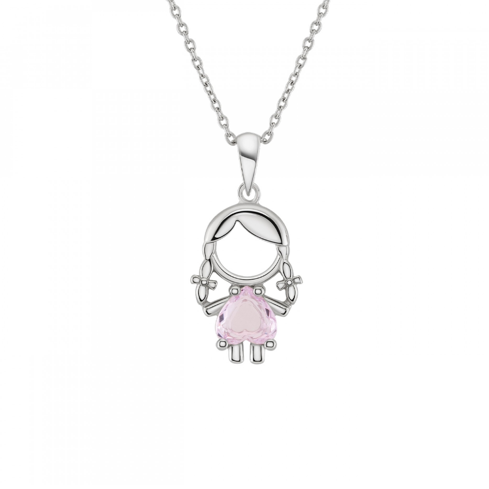 COLAR UNIKE EM PRATA 925 COM MEDALHA MENINA CRISTAL ROSA 3.65GR