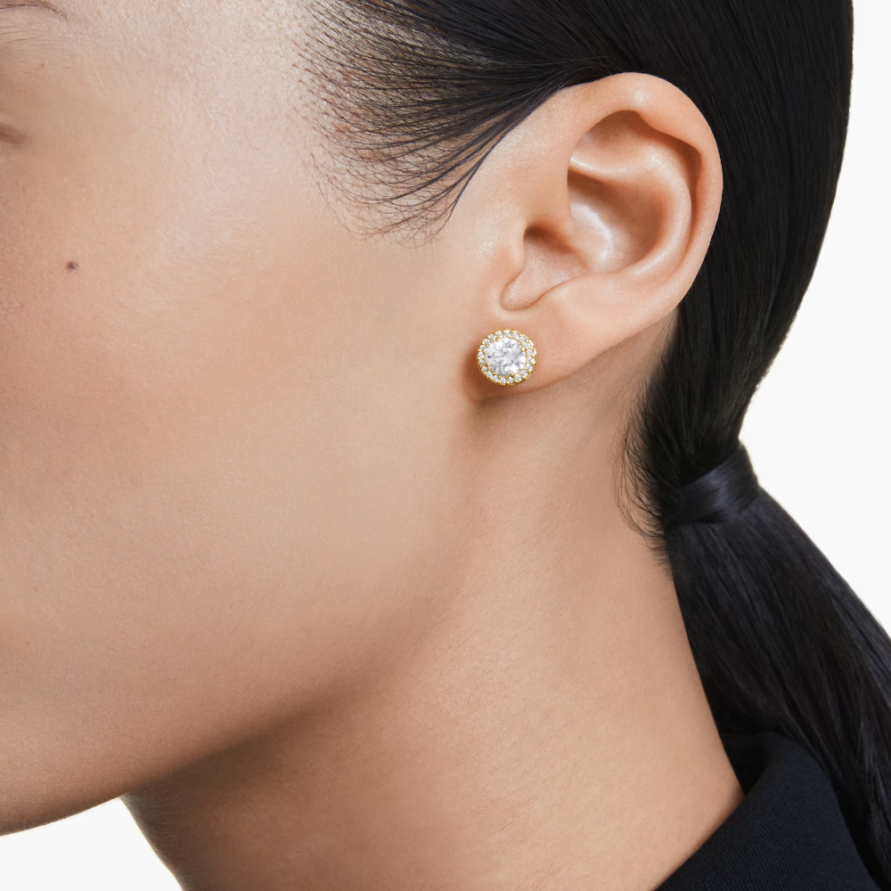 Brincos Swarovski stud Una Angelic Lapidação redonda, Dourado, Lacado a dourado