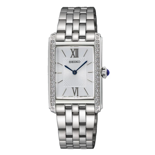 RELÓGIO SEIKO SE LADIES QUARTZO RECTANGULAR CZ PRATEADO