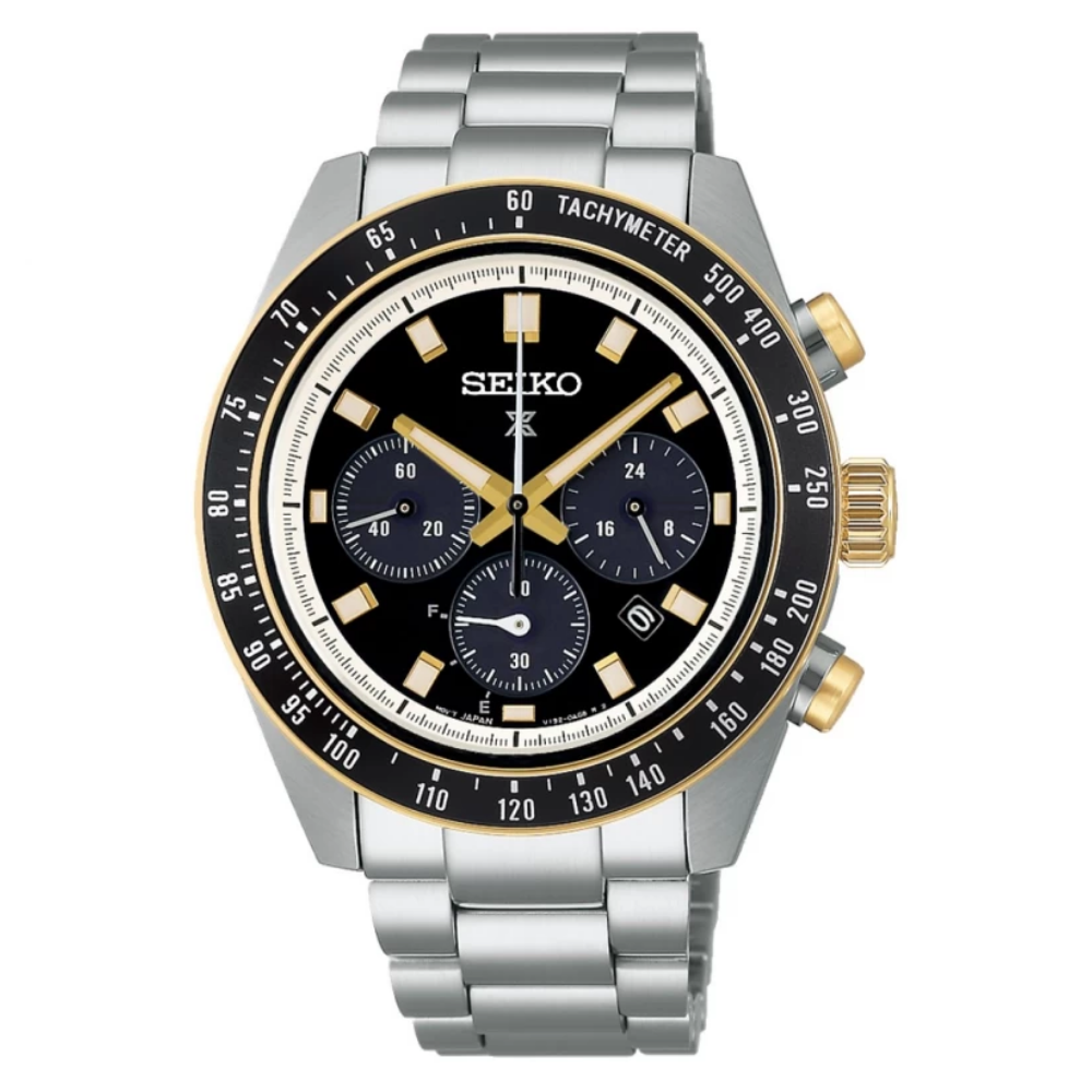 RELÓGIO SEIKO SPEEDTIMER SOLAR BISEL PRETO