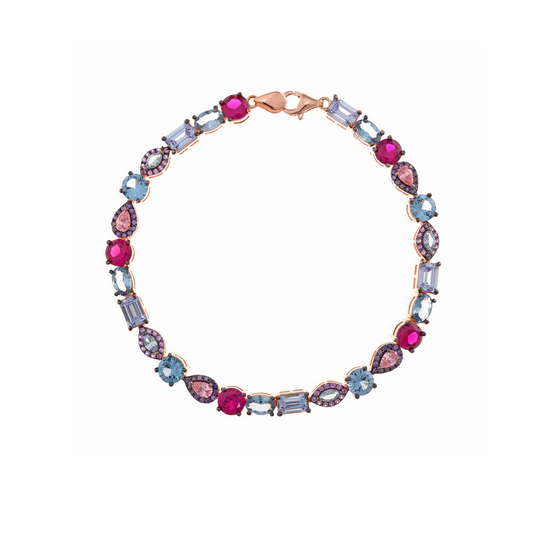 PULSEIRA SALVATORE PRATA DOURADA COM ZIRCÓNIAS COLORIDAS