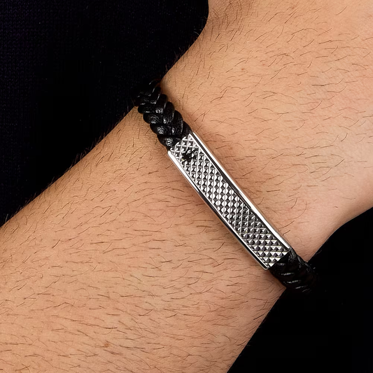 PULSEIRA MASERATI E AÇO E PELE PRETO