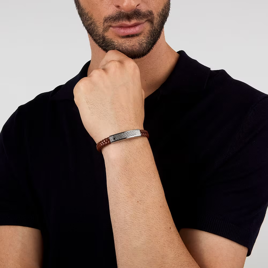 PULSEIRA MASERATI E AÇO E PELE CASTANHO