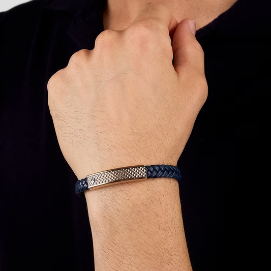 PULSEIRA MASERATI EM PELE AZUL E AÇO ROSE GOLD