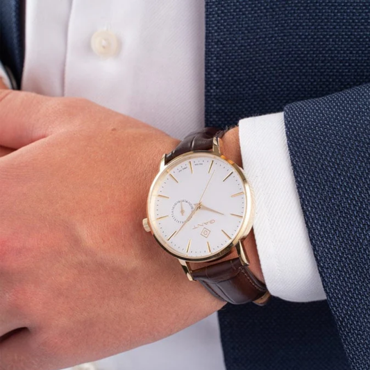 RELOGIO GANT PARK HILL III 41.5 BRANCO CAIXA DOURADA E PELE CASTANHA