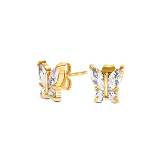 BRINCOS ONE SENHORA BUTTERFLY CRYSTAL GOLD