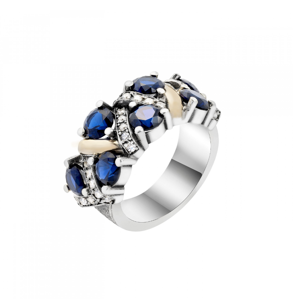 ANEL TASHI EM PRATA 925 E OURO 375 MÓNACO AZUL T16