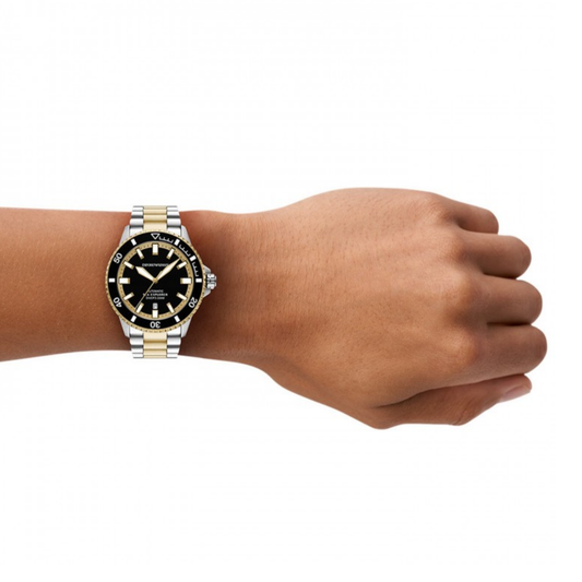 RELÓGIO ARMANI AUTOMÁTICO BICOLOR SEA EXPLORER MOSTRADOR PRETO