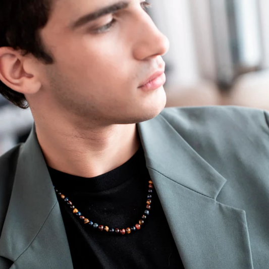 COLAR ALBERT M. PRATA 925 COM PEDRAS OLHO DE TIGRE TERRA 3.00GR