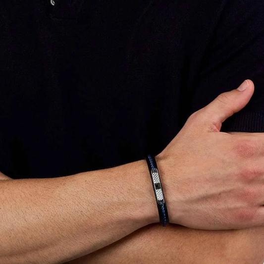 PULSEIRA MASERATI E AÇO E PELE AZUL