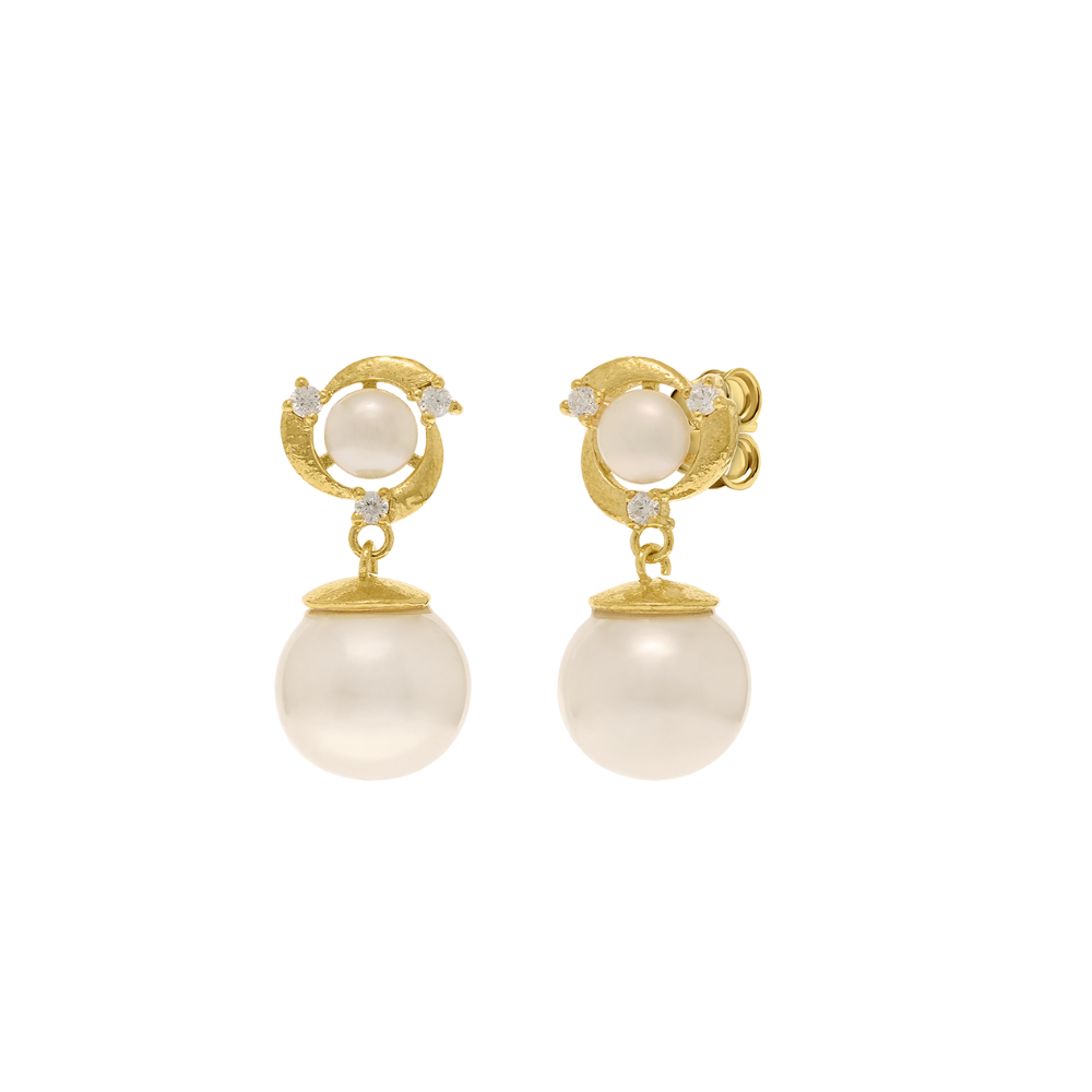 BRINCOS EUGÉNBIO CAMPOS EM PRATA 925% LUSH IICOM PÉROLAS E  ZIRCÓNIAS