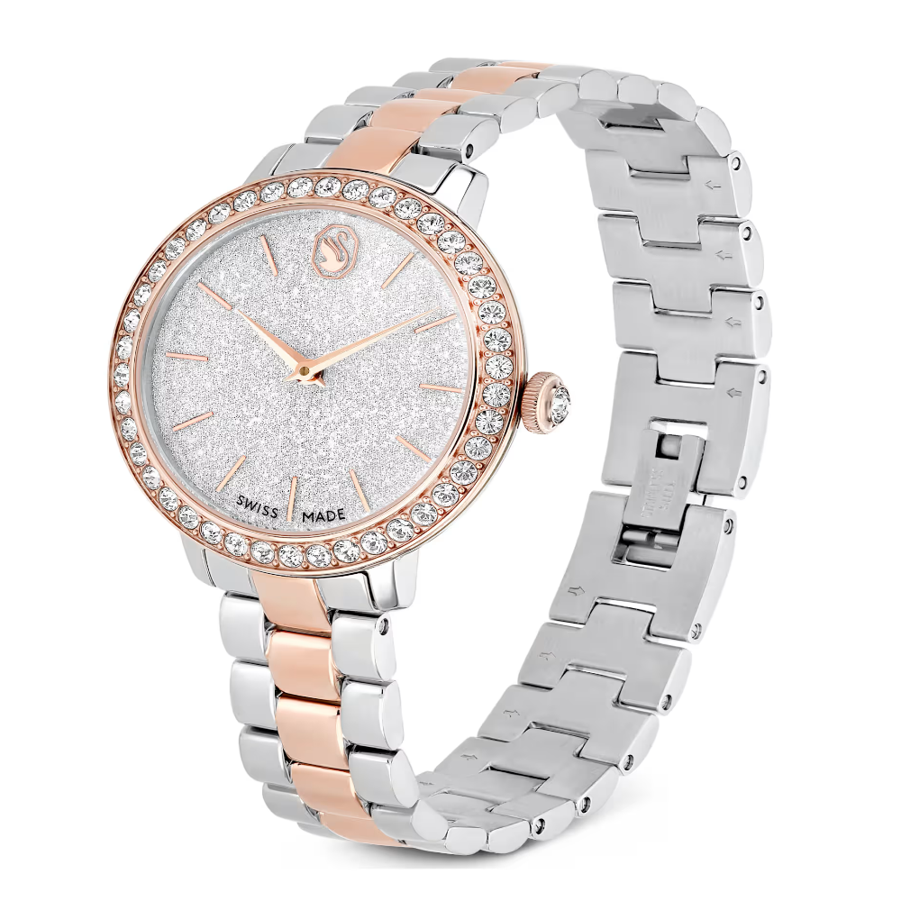 Relógio Swarovski Matrix 3-link Fabrico suíço, Pulseira de metal, Prata, Acabamento em rosa dourado