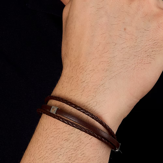 PULSEIRA MASERATI E AÇO E PELE CASTANHO