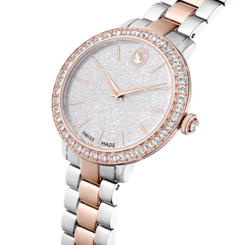 Relógio Swarovski Matrix 3-link Fabrico suíço, Pulseira de metal, Prata, Acabamento em rosa dourado