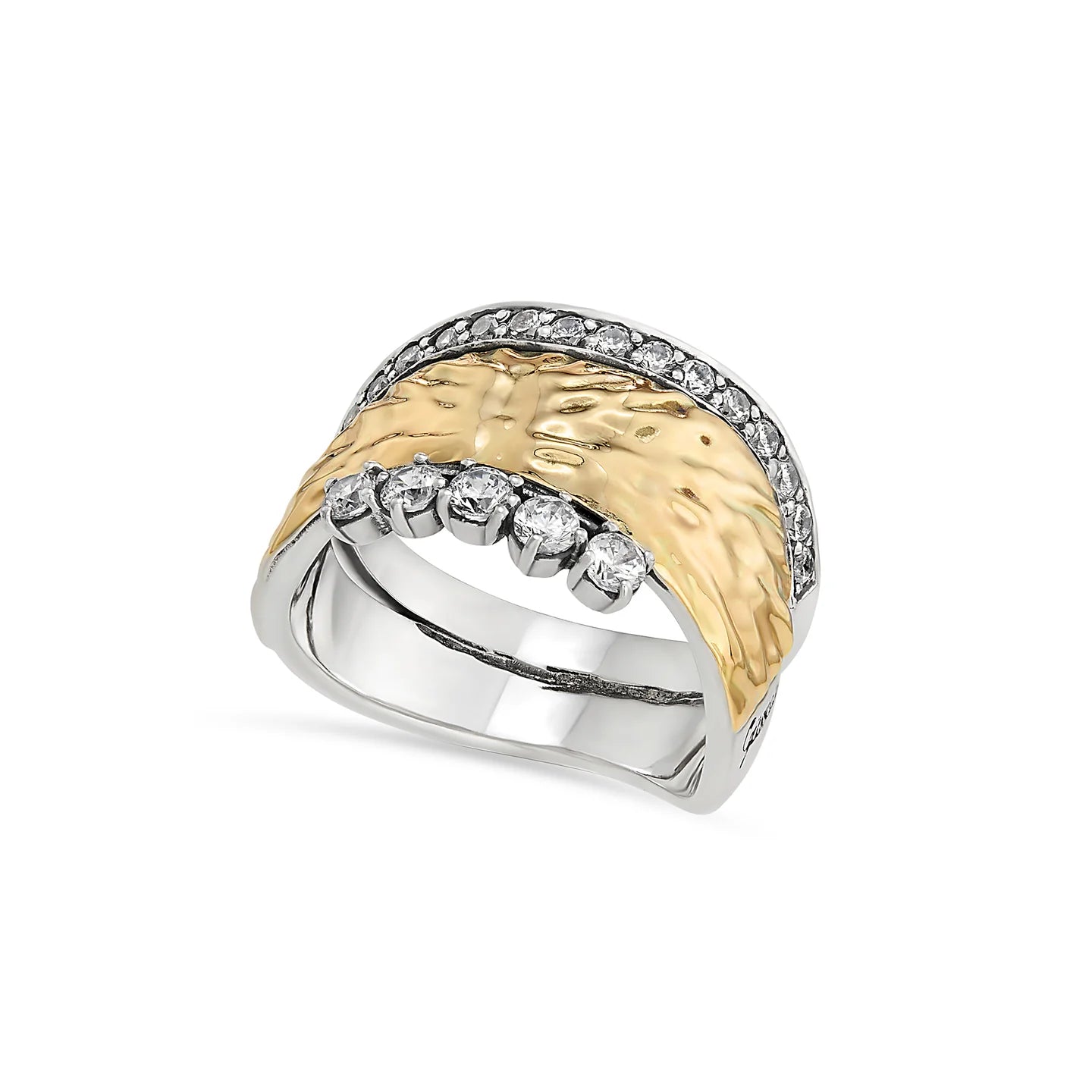 ANEL GUMUS EM PRATA 925% 10,10GR E OURO 375% 0,70GR C/ ZIRCONIAS