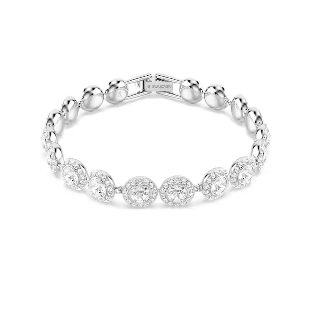 Pulseira Swarovski Tennis Una Angelic, Lapidação redonda, Branca, Lacado a ródio