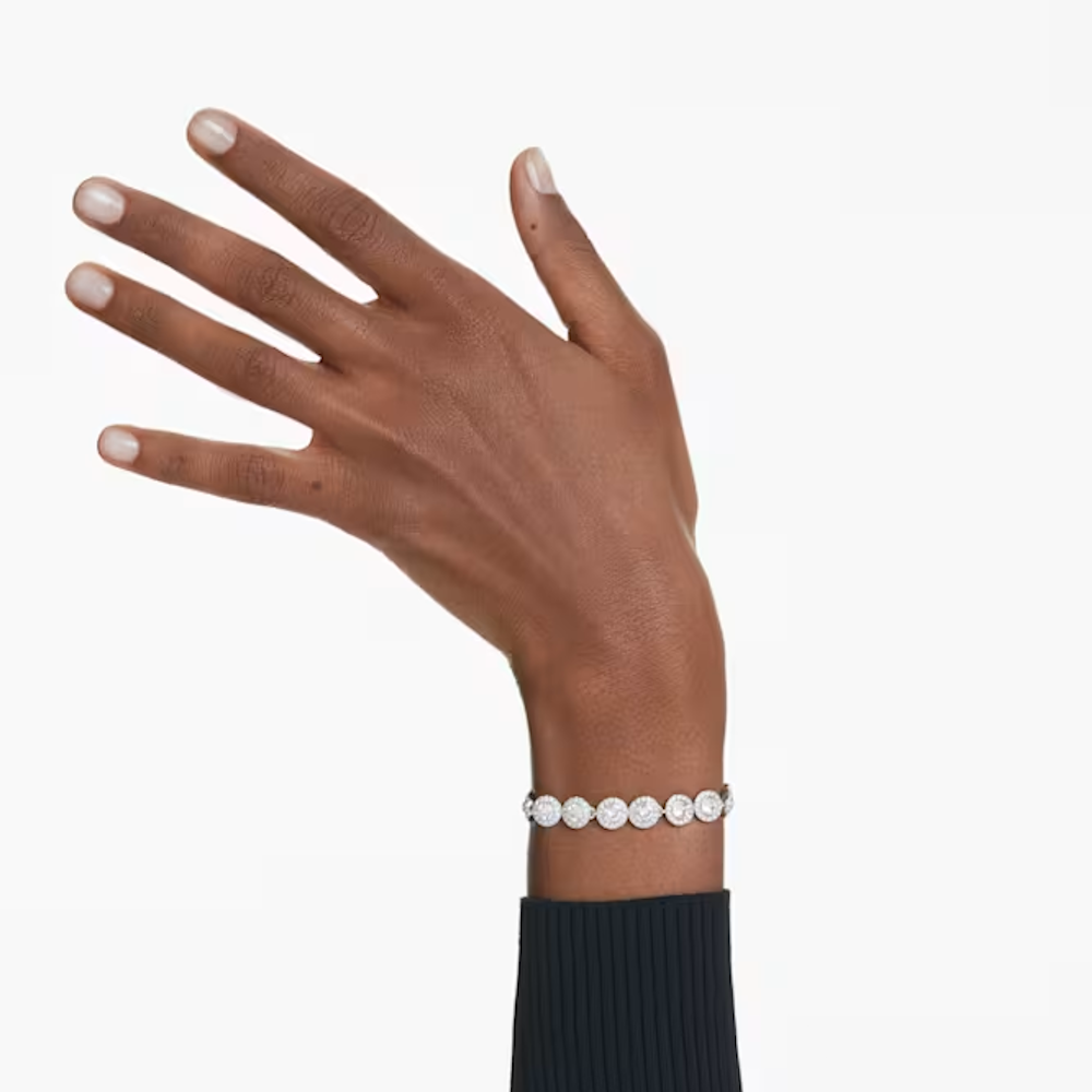 Pulseira Swarovski Tennis Una Angelic, Lapidação redonda, Branca, Lacado a ródio