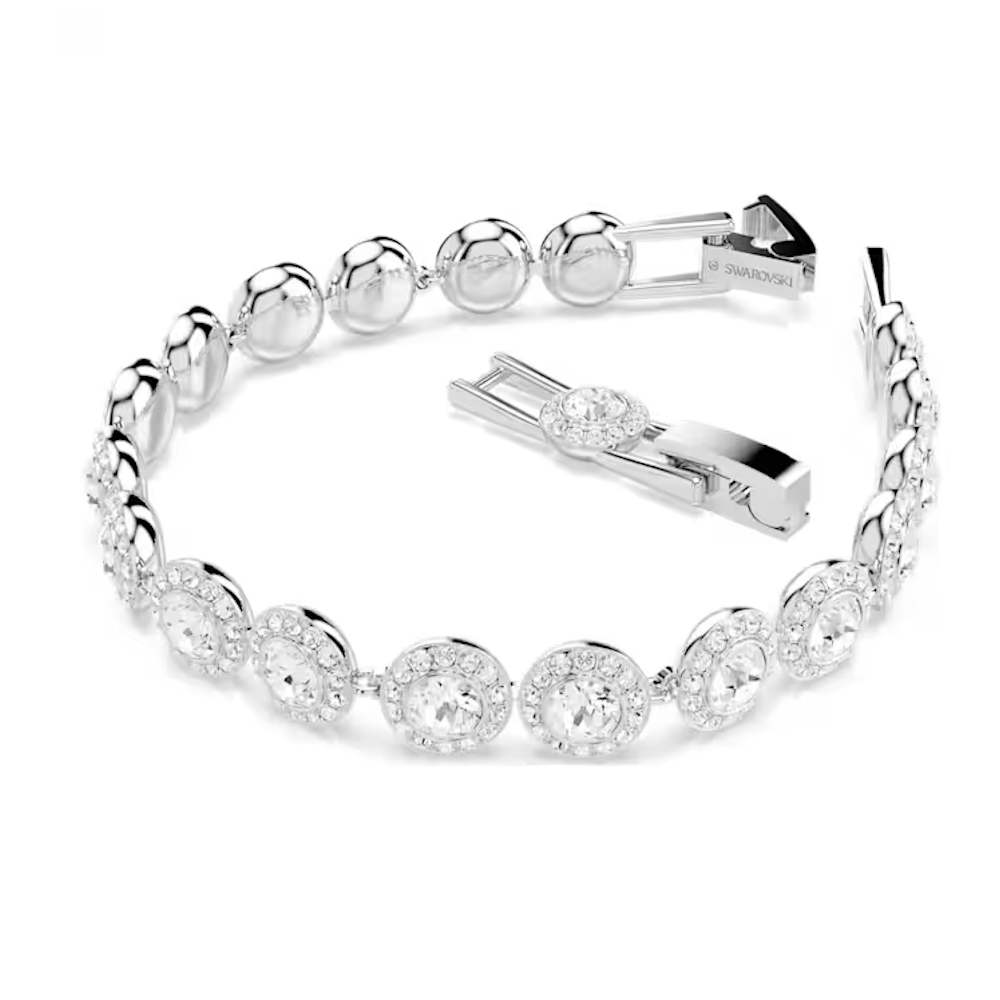 Pulseira Swarovski Tennis Una Angelic, Lapidação redonda, Branca, Lacado a ródio